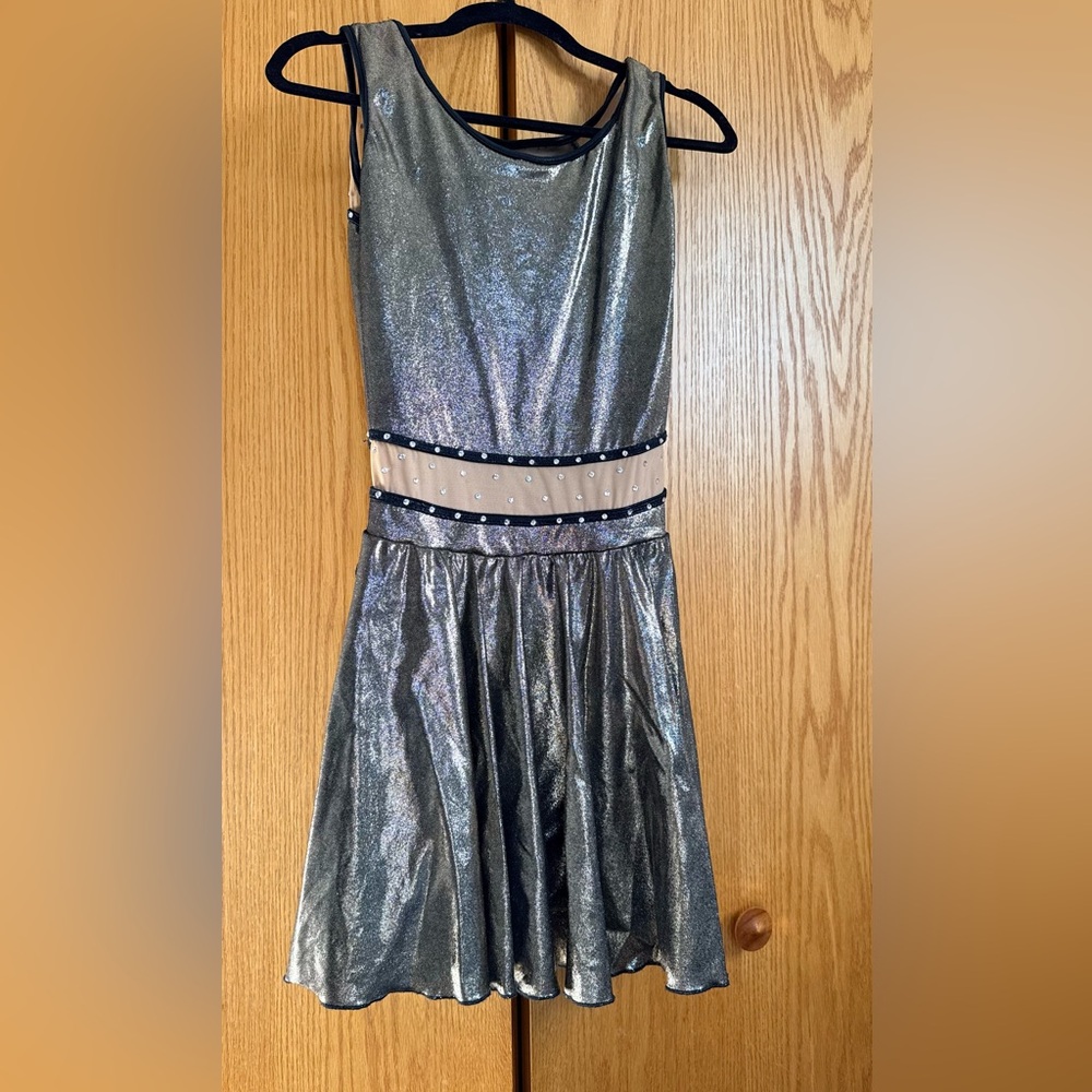 Metallic Gold Figure Skating Dress with Rhinestones